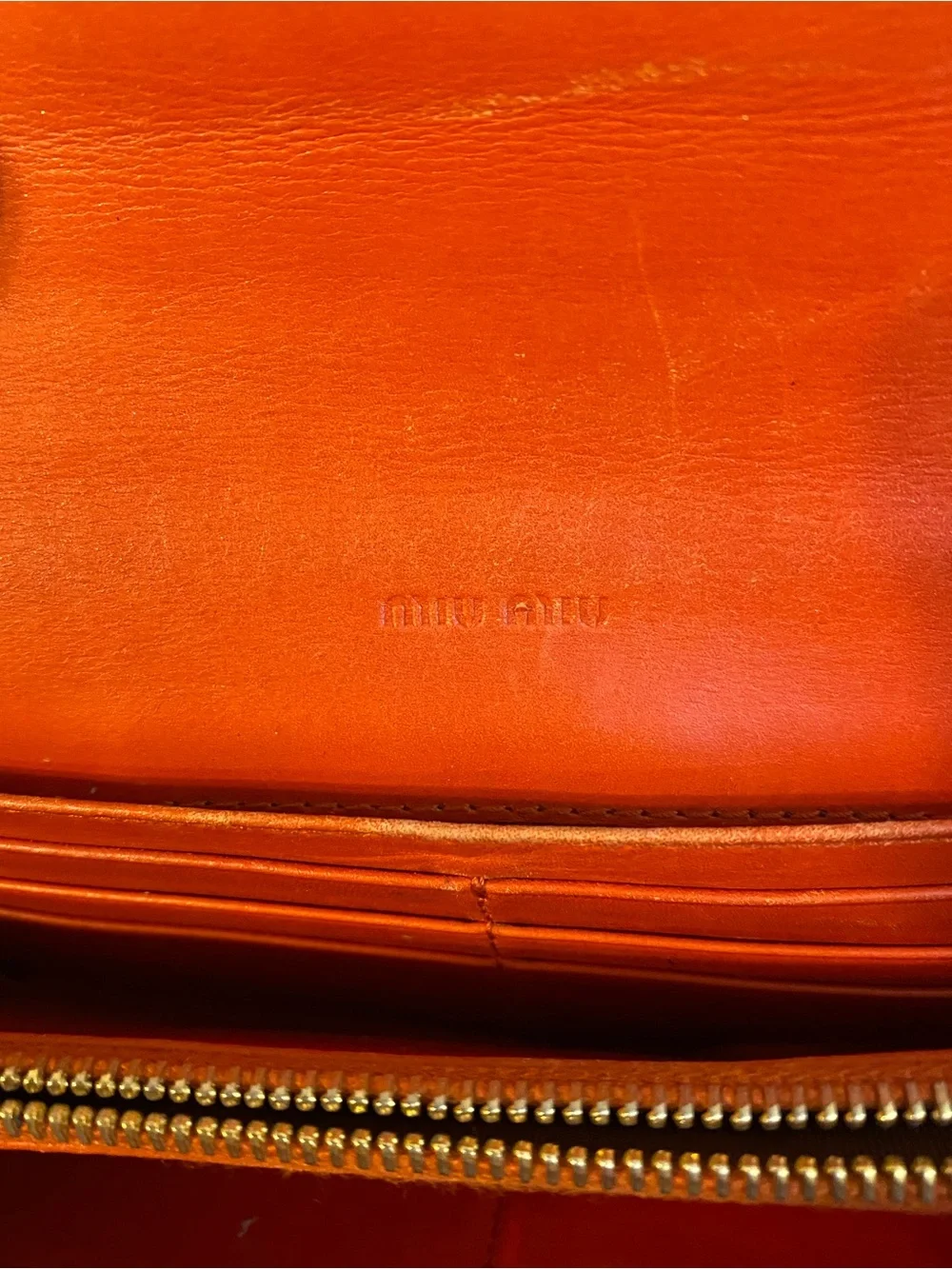 Miu Miu Patent Leather Bow Accent Long Wallet — Orange